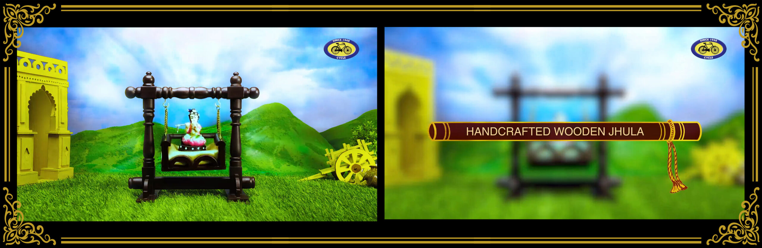 cycle pure agarbatti Handcrafted Wooden Jhula for Lord Krishna ad miniature set design