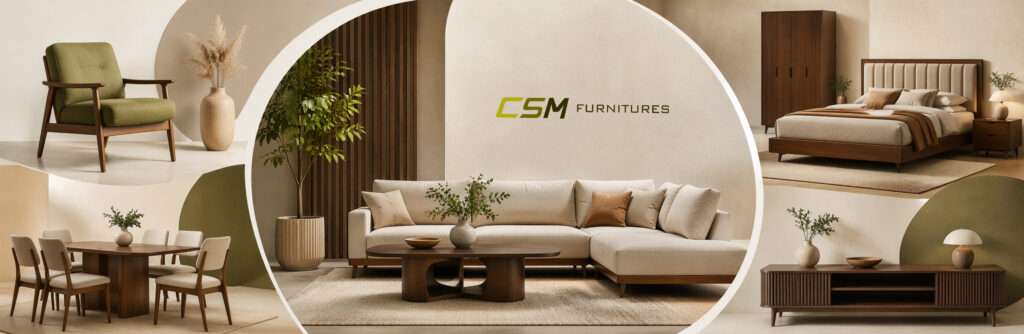 Modern luxury furniture design including sofa set, dining table, bedroom and wooden decor by CSM Furniture Studio