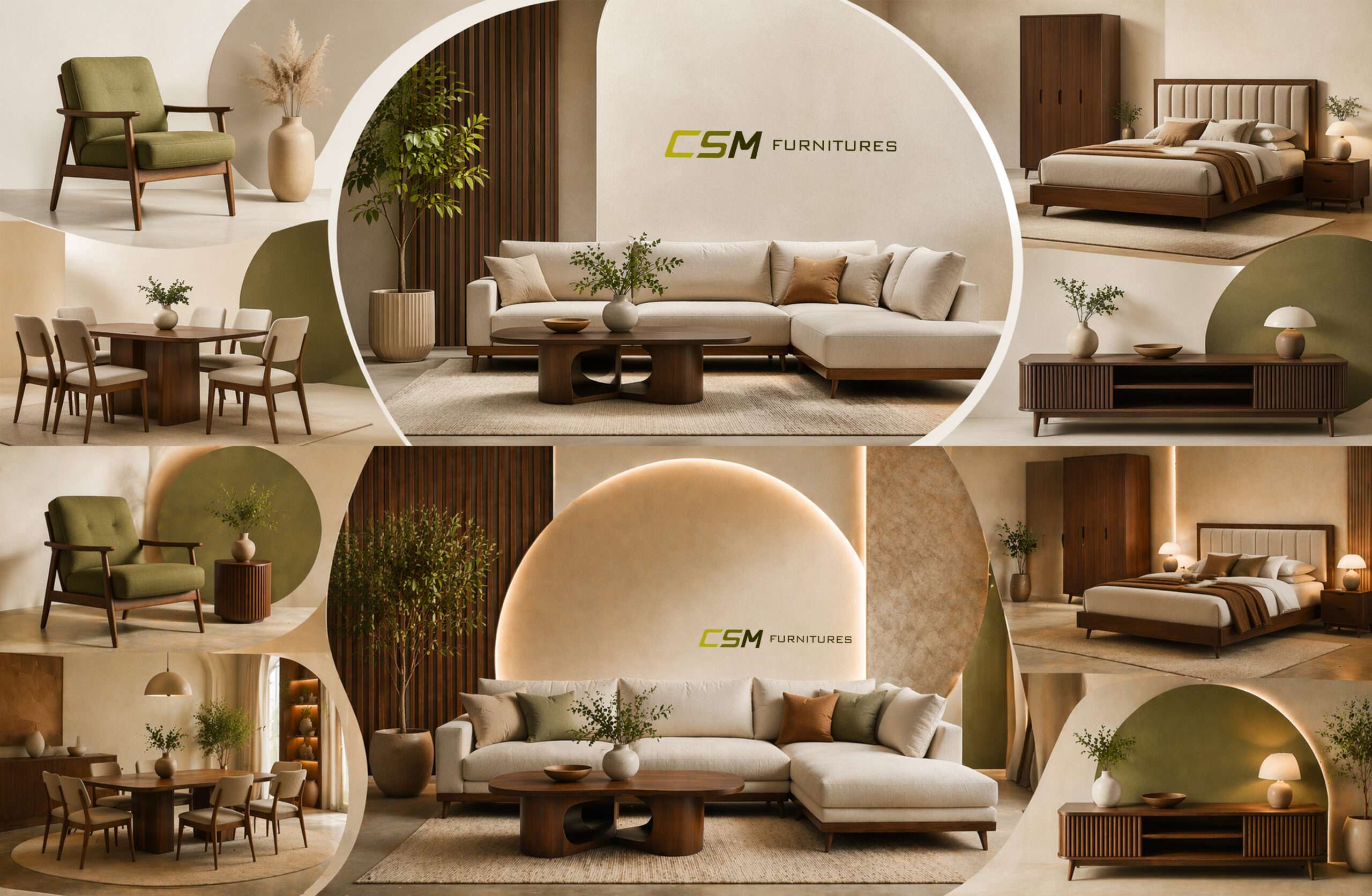 Modern luxury furniture design including sofa set, dining table, bedroom and wooden decor by CSM Furniture Studio