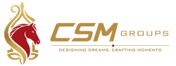 "CSM Groups logo – Luxury Wedding Planning, Event Design, Set Design, Interior Design, and Custom Furniture Manufacturing in Mysuru, Karnataka."